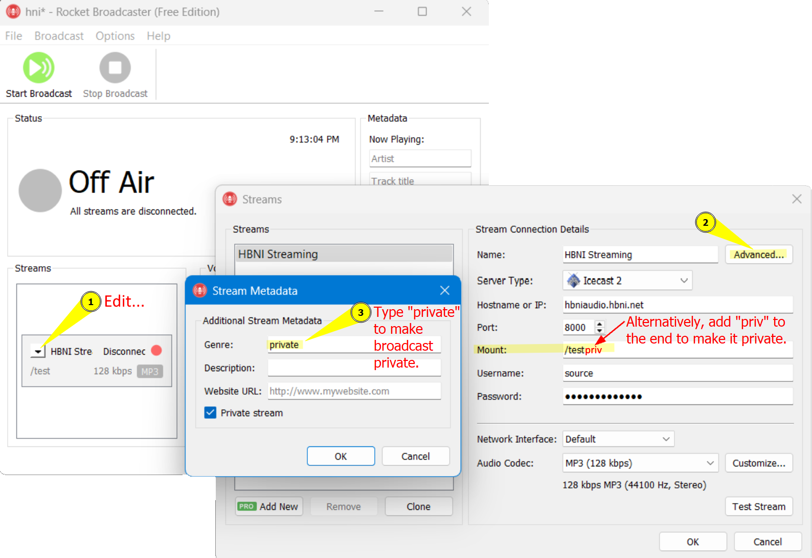 Private broadcast example